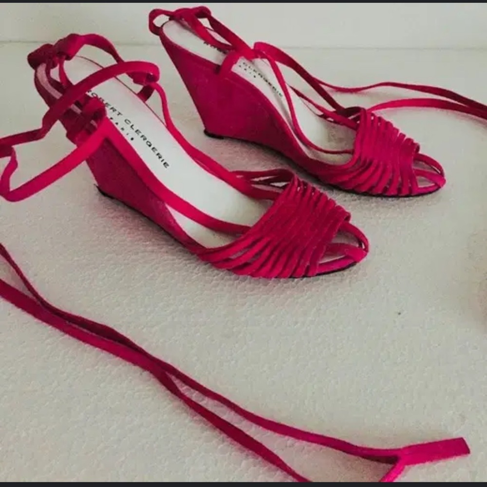 Robert Clergerie Fuchsia Suede Wedges Sz 7